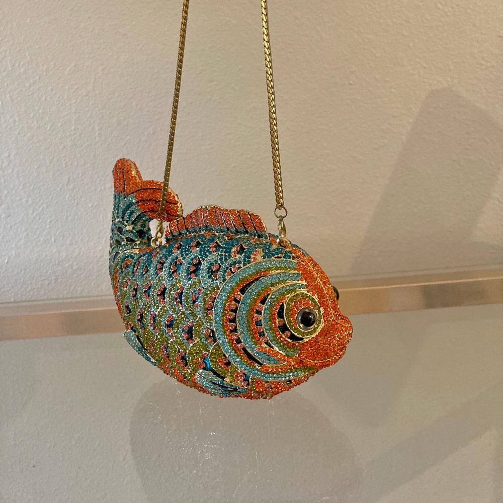 Unique crystal 3D Fish Purse With Removable Strap
